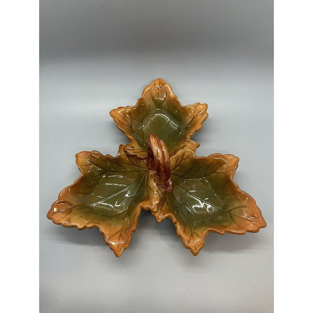 Russ Berrie Hand Painted Fall Leaves Candy Dish Serving Dish‎